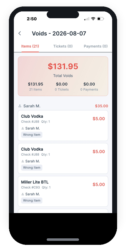 Empower Dashboard — voids detail on a phone